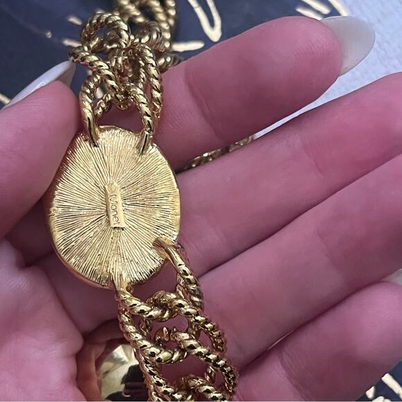 Vintage 80s Chunky Gold Chain Necklace with Pearl Cabochon Stone by MONET A3 - Picture 7 of 12